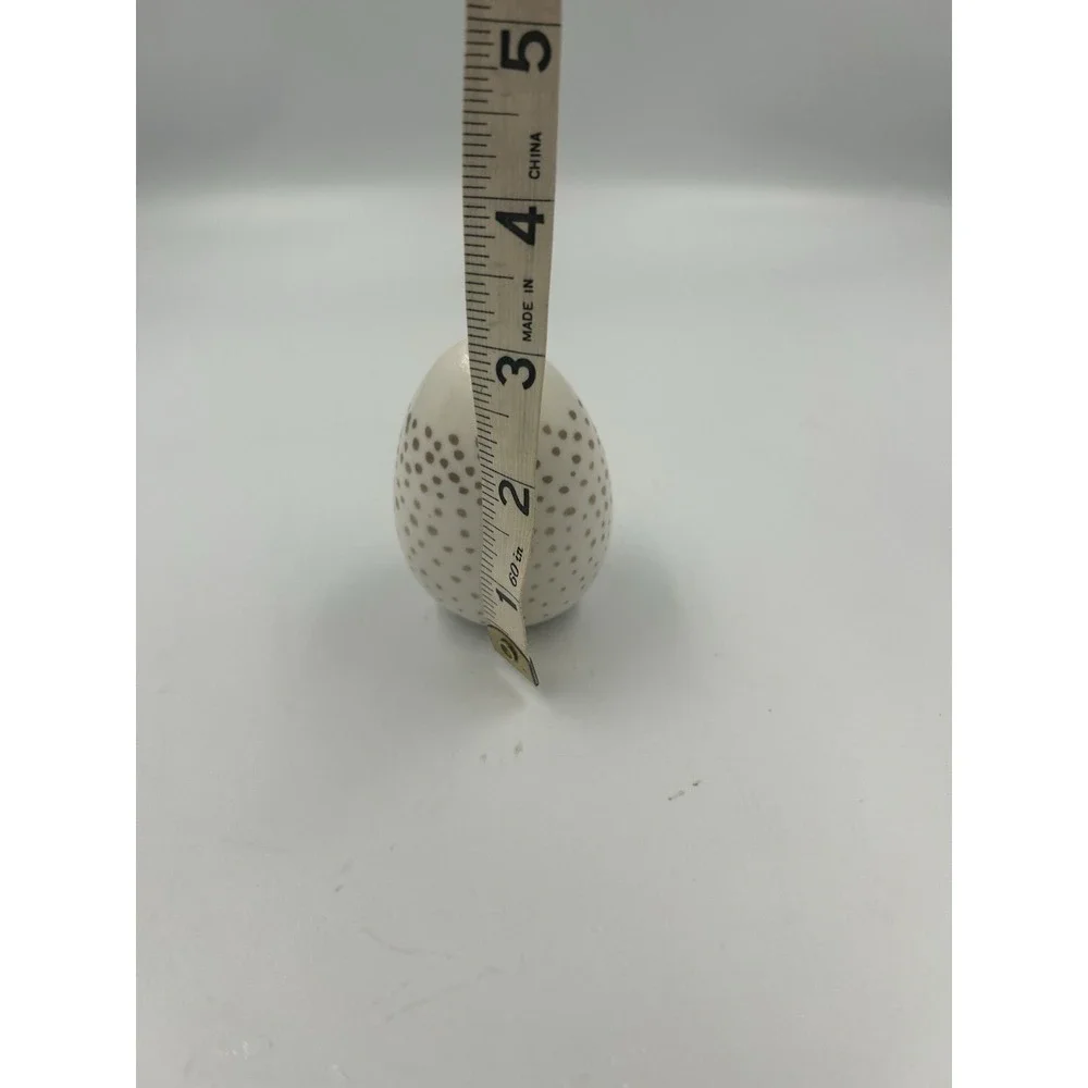Ceramic Polka Dot Egg-Shaped Bud Vase, White/Beige, Glossy Finish, 3 in